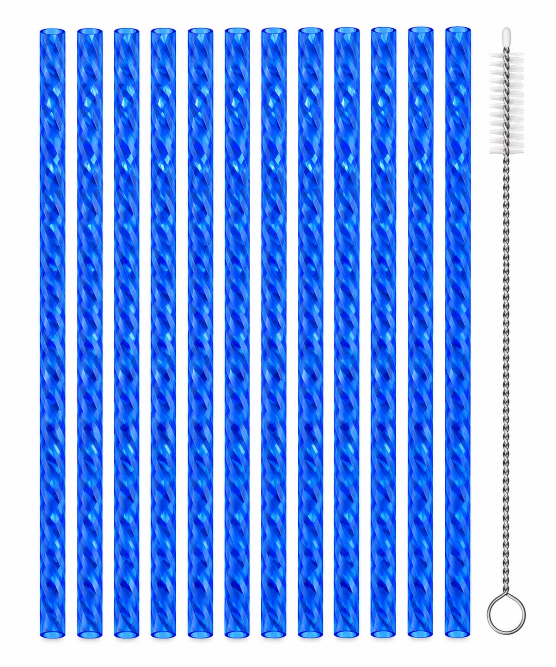Set 10 Bombillas Reutilizables De Acrílico Azul + Cepillo
