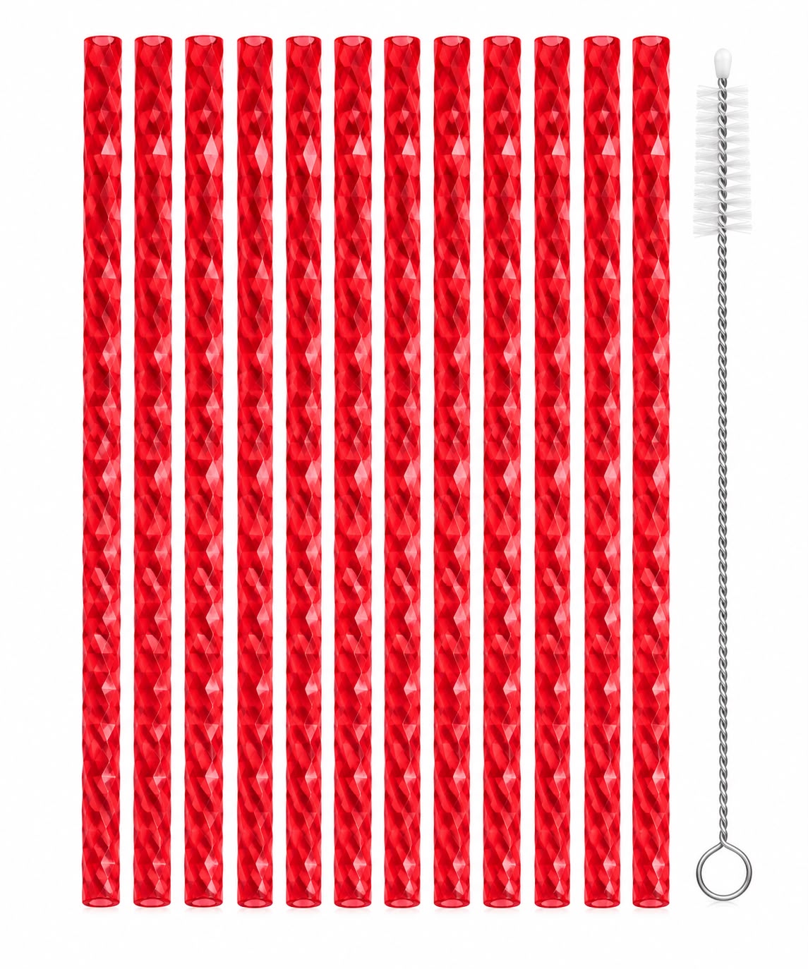 Set 10 Bombillas Reutilizables De Acrílico Rojo + Cepillo
