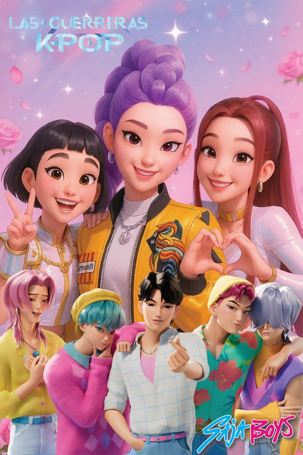 Pendon De Cumpleaños Pvc Guerreras K-pop Huntrix Decoración 54x54 cm