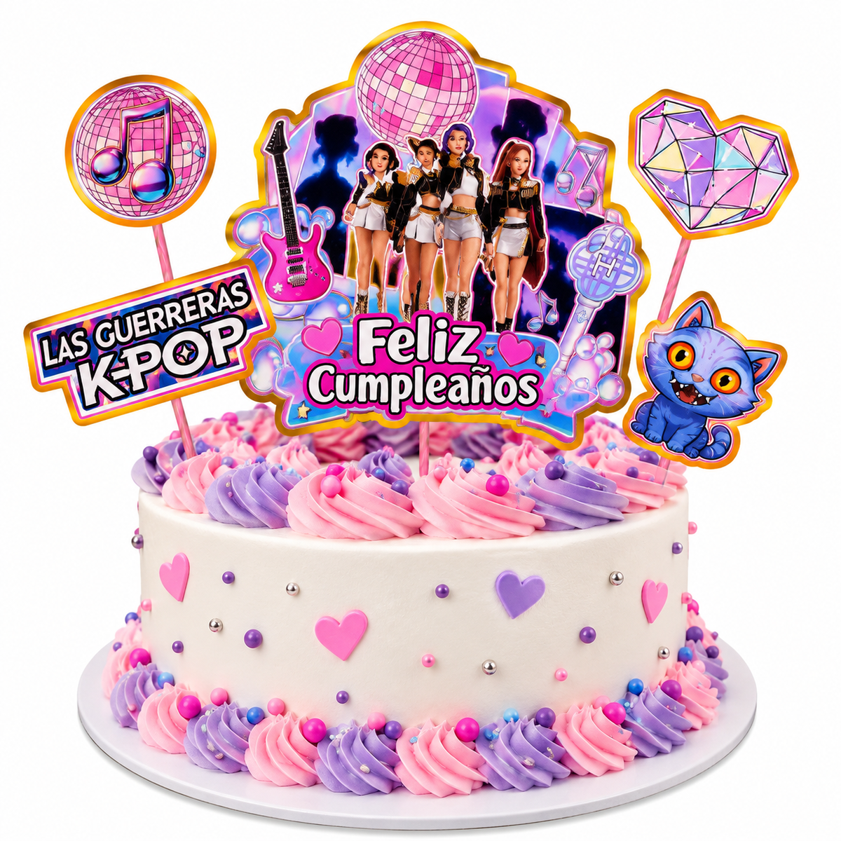 Set Topper Adorno Torta Guerreras K-pop Demon Hunters Violeta