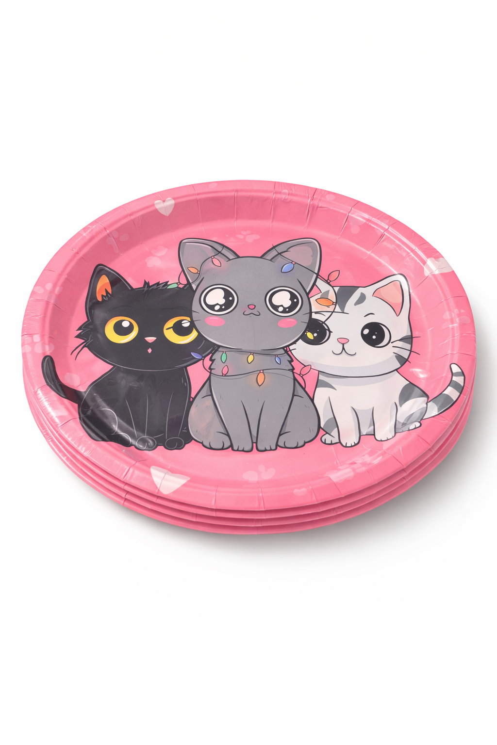 6 Platos De Cartón Gatitos Kawaii Rosado