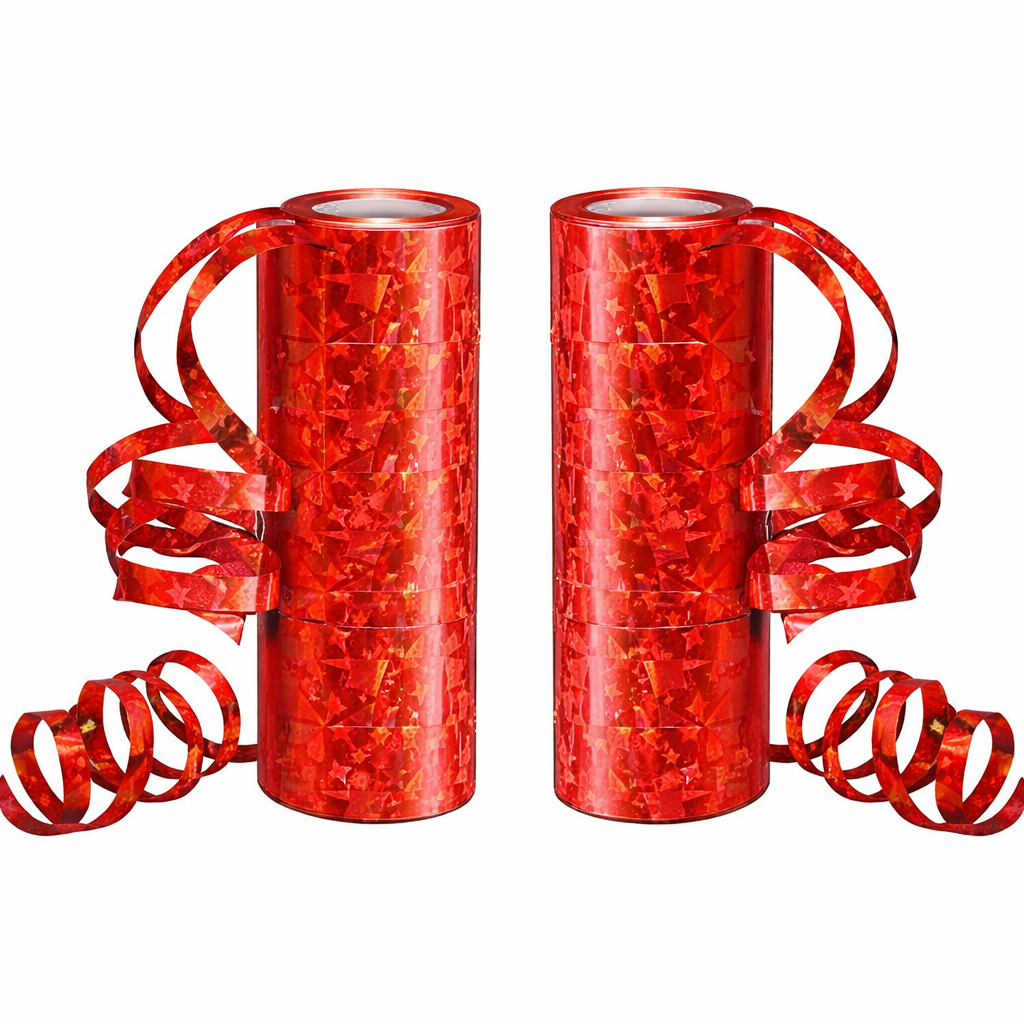 Cinta Rizada De Regalo Holográfica Roja Pack 2 Rollos