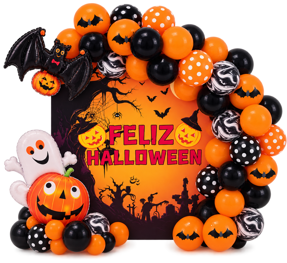 Decoración Halloween Arco Globos Feliz Halloween