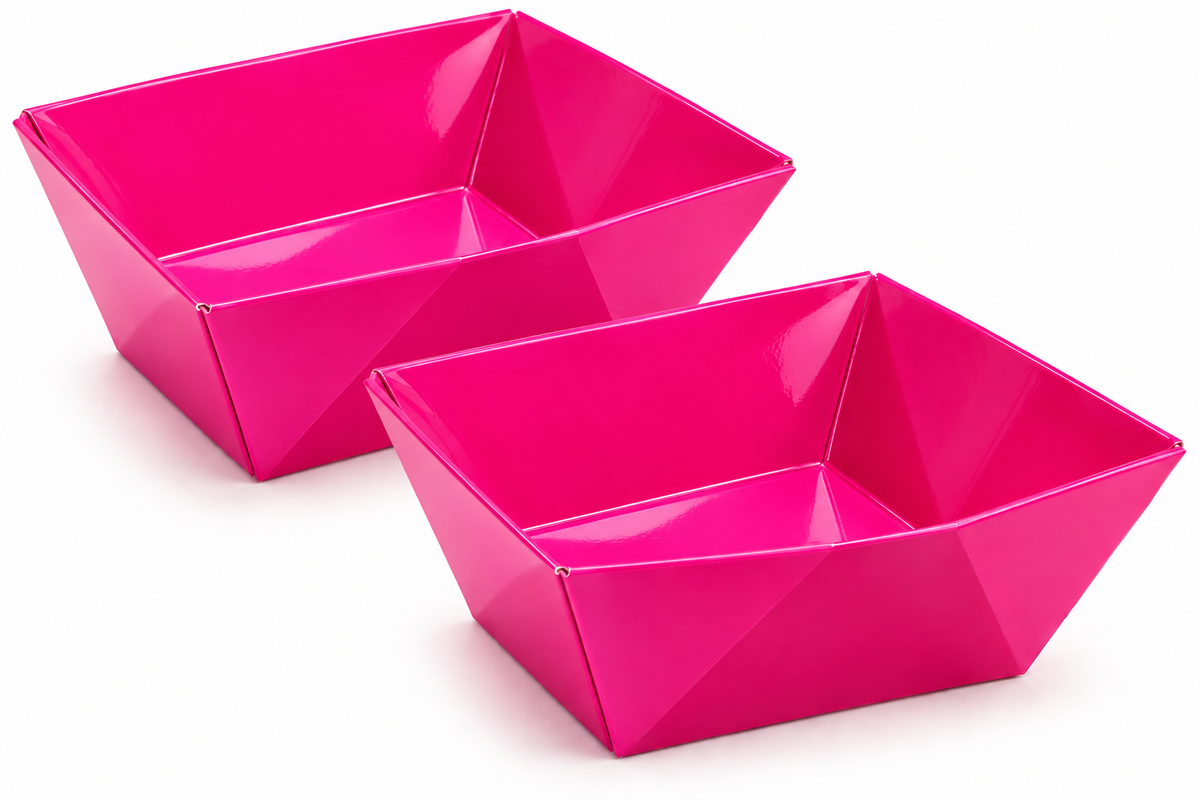 Pack 2 Bandeja Cuadrada Cartón Fucsia Para Cumpleaños 16x16x8