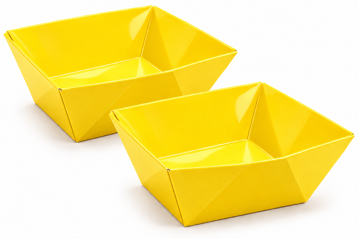 Pack 2 Bandeja Cuadrada Cartón Amarillo Para Cumpleaños 16x16x8