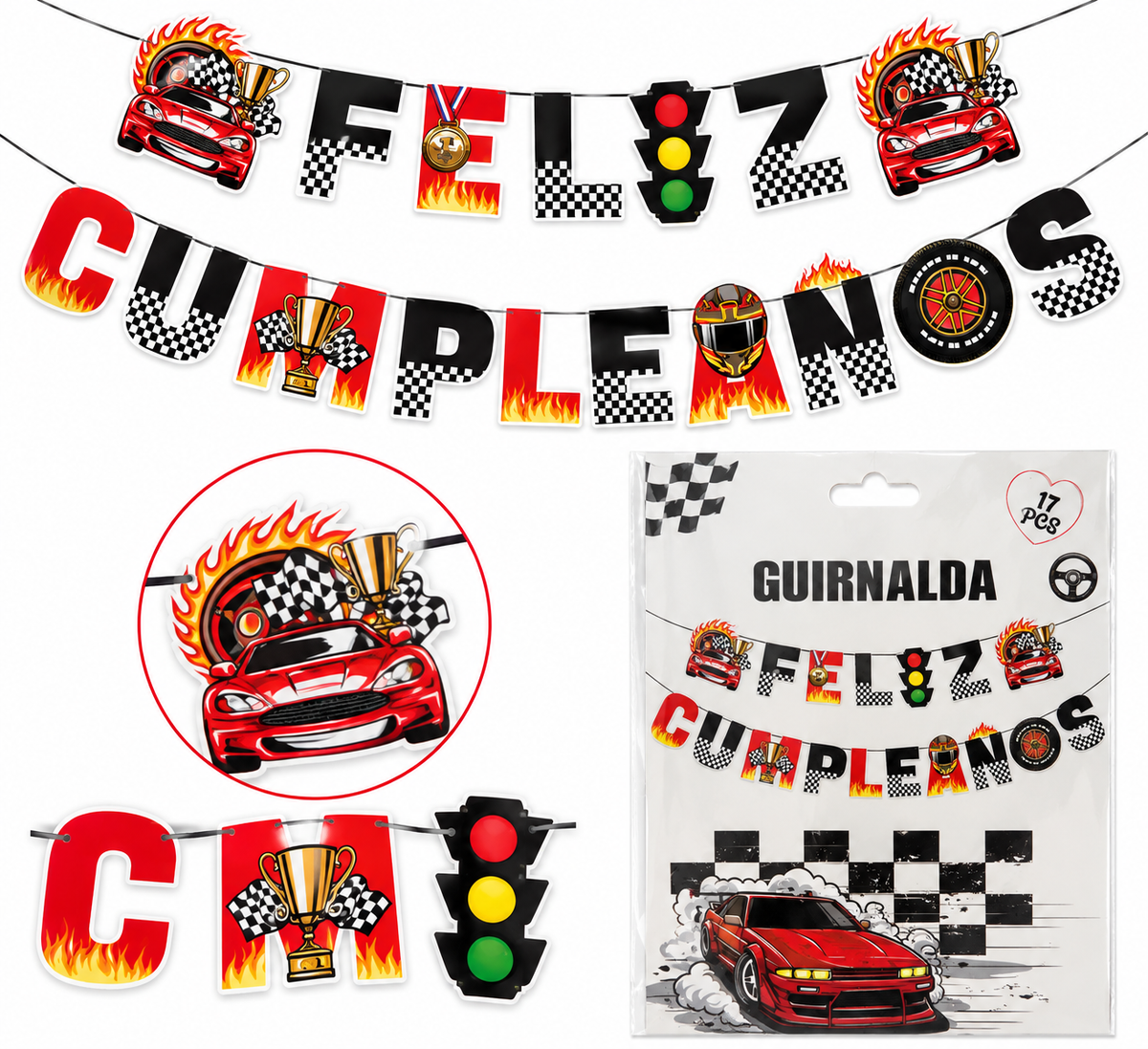 Guirnalda Feliz Cumpleaños De Autos De Carreras Cars Hot Whe