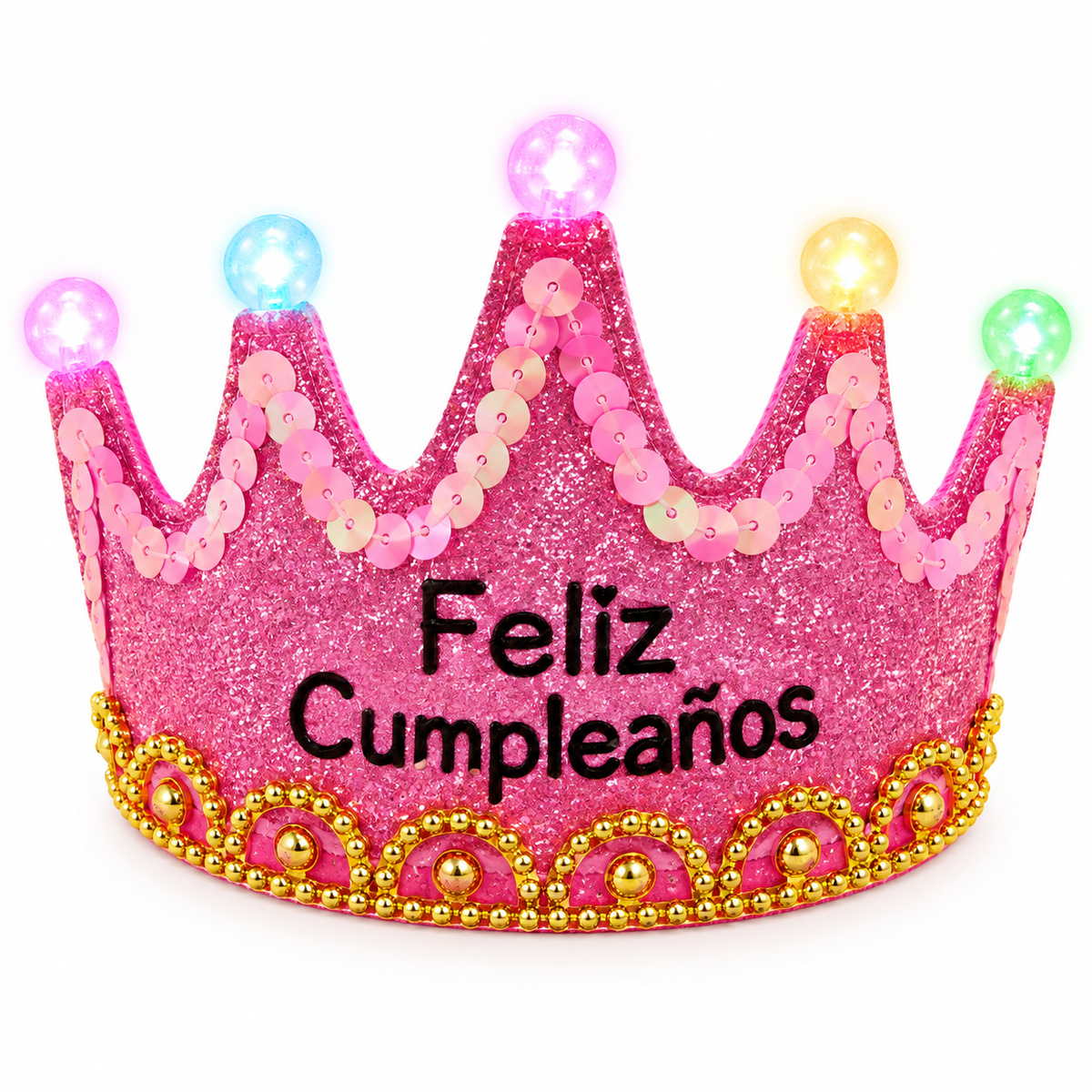 Corona De Cumpleaños Rosa Con Brillos Y Luces Led