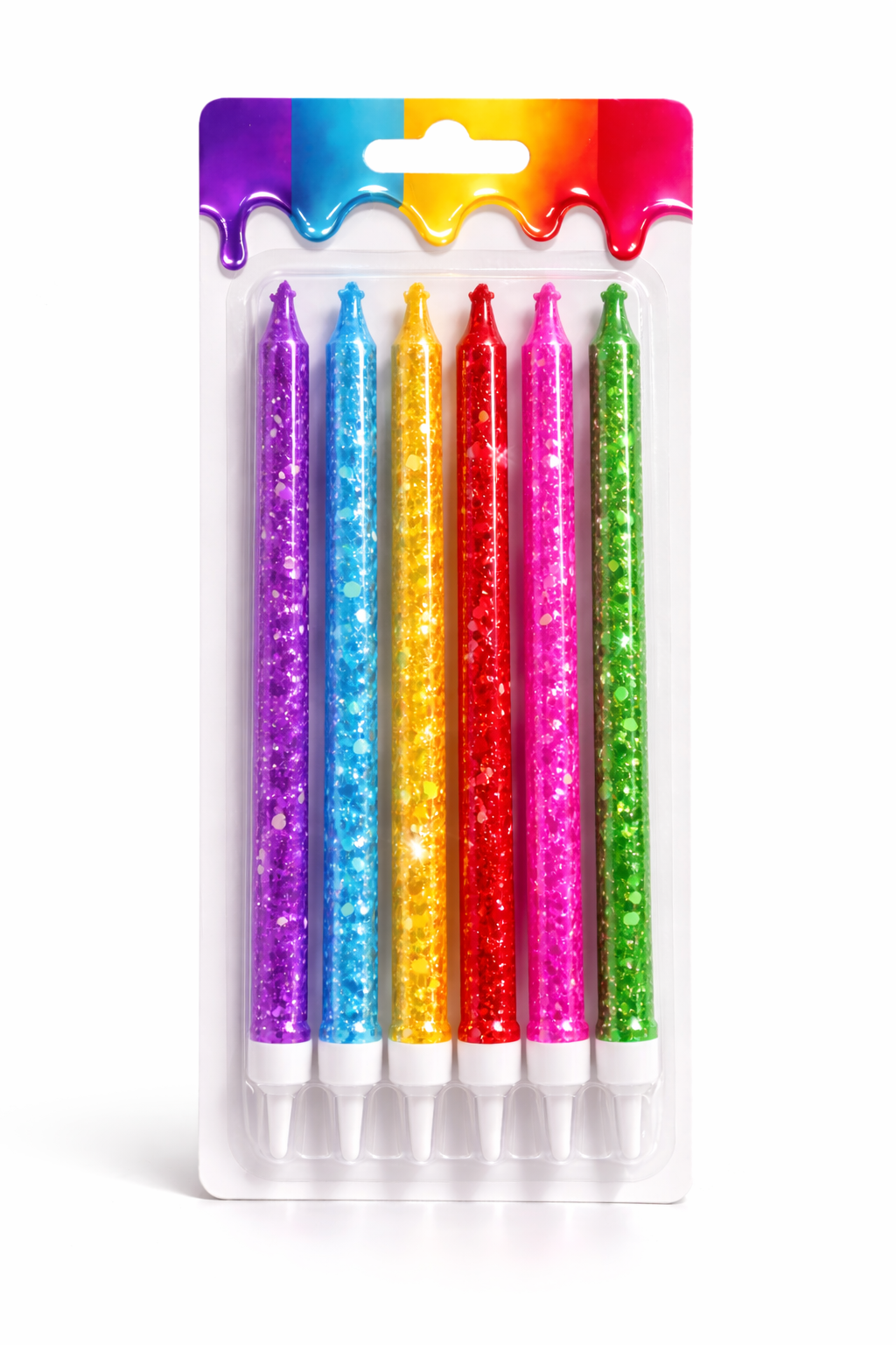 6 Unidades Velas De Cumpleaños Largas Colores Con Glitter