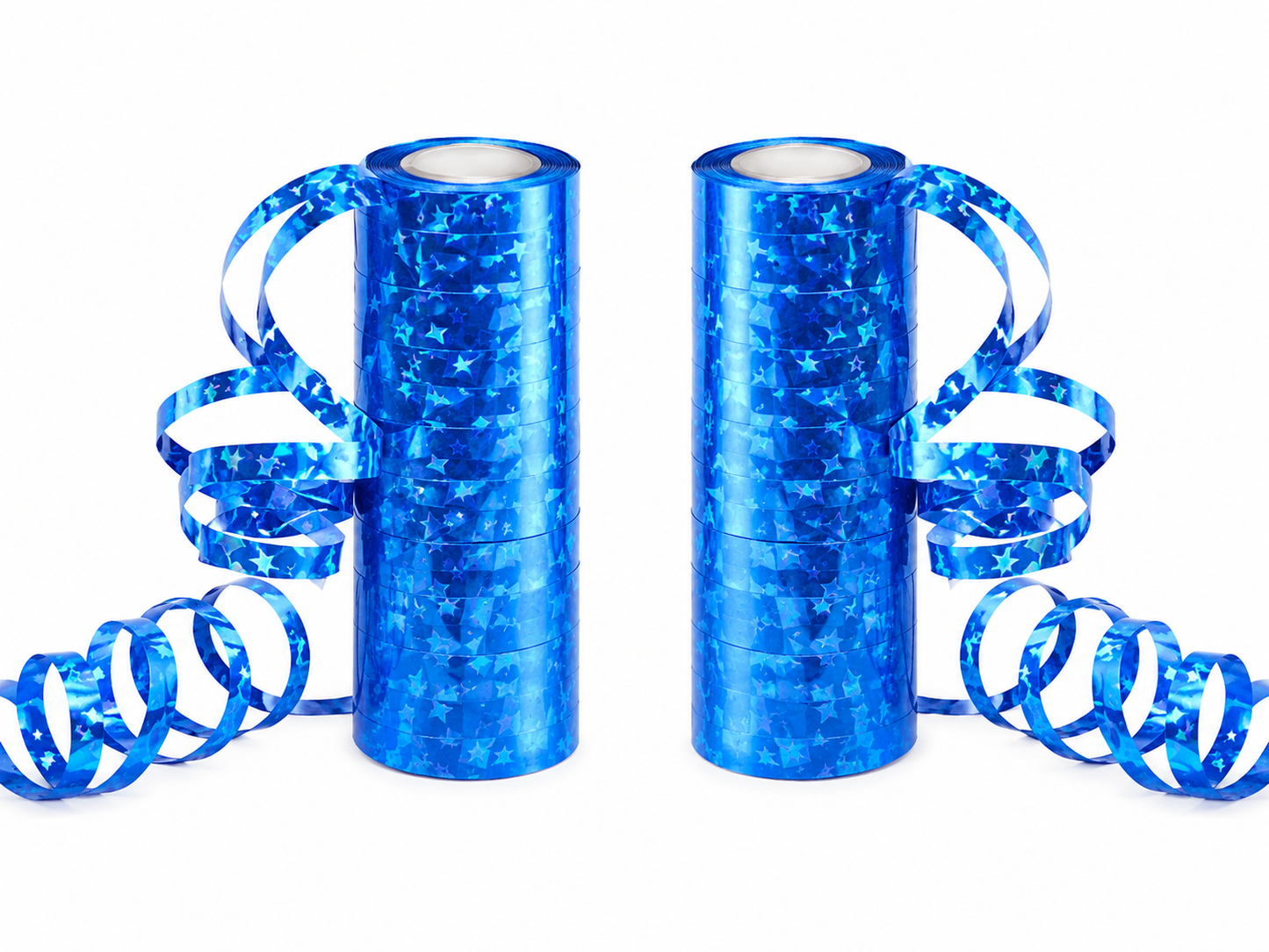 Pack 2 Cinta De Regalo Rizada Azul Holográfica Para Decoración
