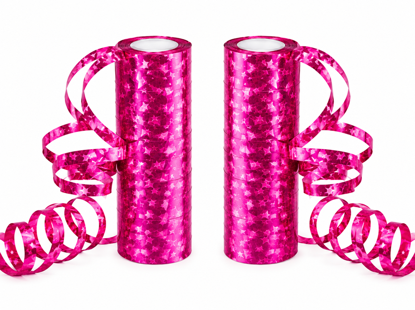 Pack 2 Cinta De Regalo Rizada Fucsia Holográfica Para Decoración