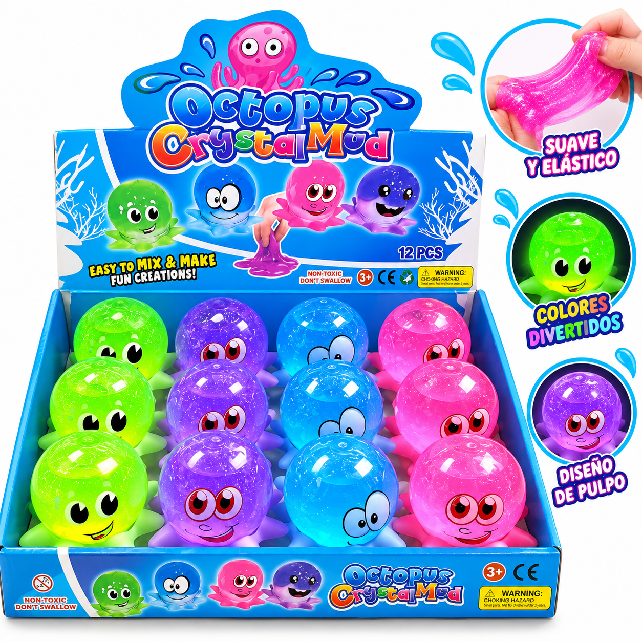 Slime Pulpo Crystal Mud 12 Unidades Colores Surtidos