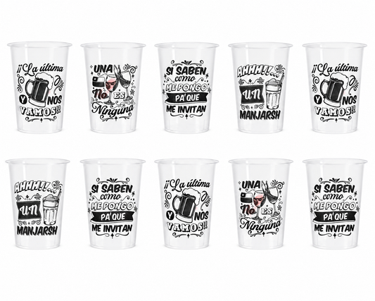 10 Vasos Reutilizables Dieciocheros Frases Típicas 500 Ml Transparente