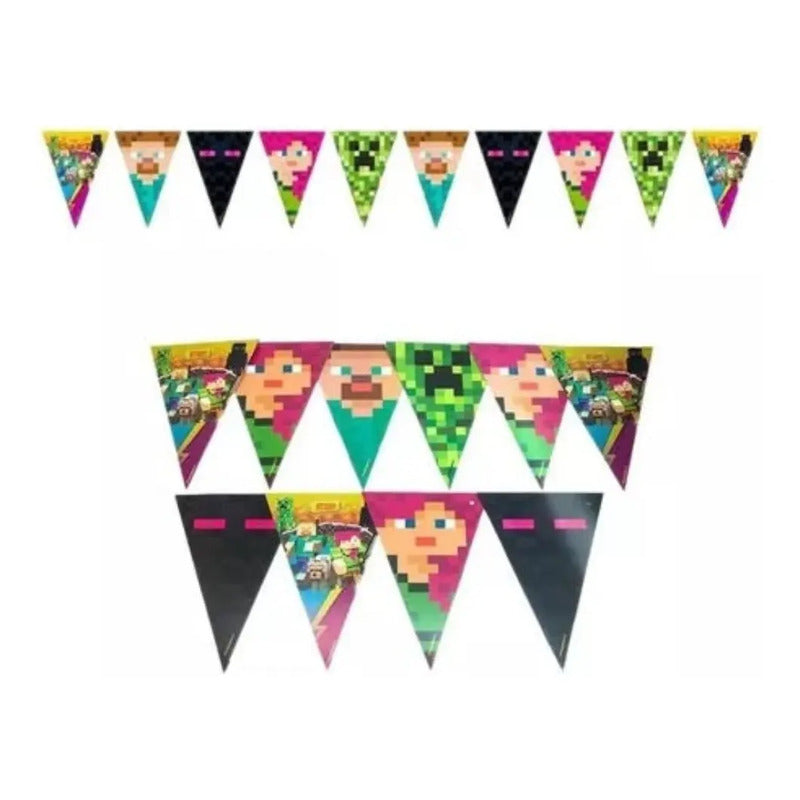 Guirnalda Banderín De Cumpleaños Minecraft Multicolor Personajes De Minecraft
