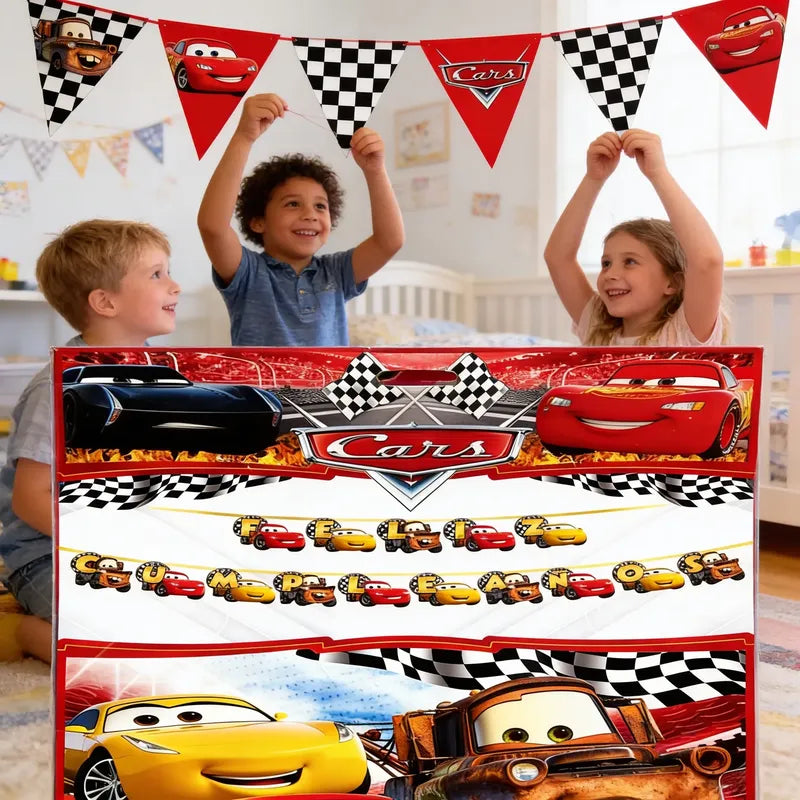 Banderín Guirnalda Cars Rayo Mcqueen Fiesta Cumpleaños 3d Rojo