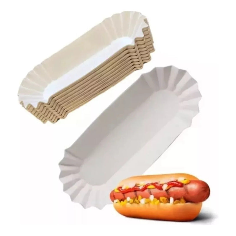 Pack 100 Canoa Porta Completo Pequeño De Cartón Desechable Blanco