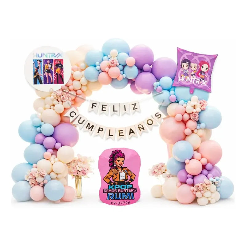 Kit Cotillón Cumpleaños Kpop Huntrx Arco Globos Y Banner