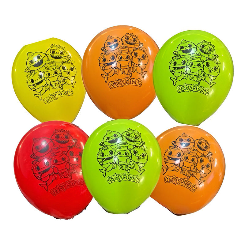 Pack 12 Globos Látex Cumpleaños Baby Shark Surtido