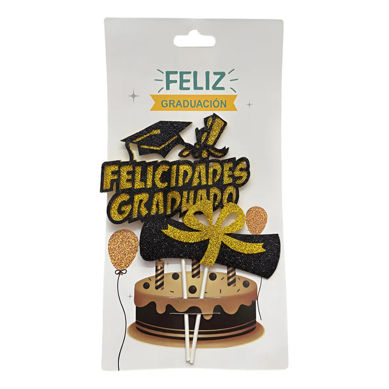 Topper Decorativo Para Torta Graduación Cotillón Negro