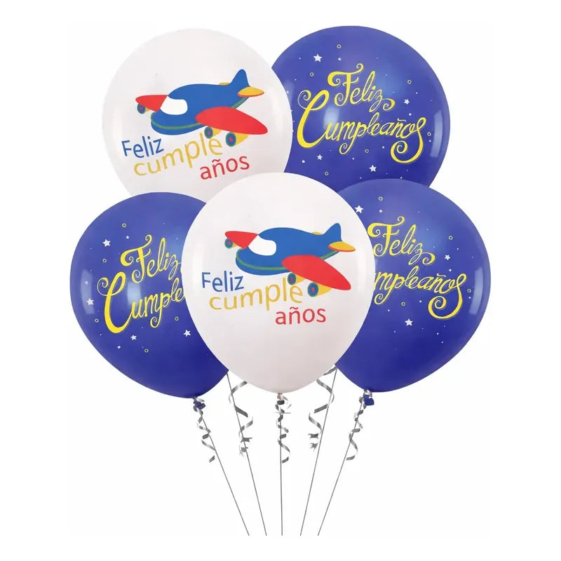 Set Globos Cumpleaños Avión Decoración Fiesta 5 Unidades Azul