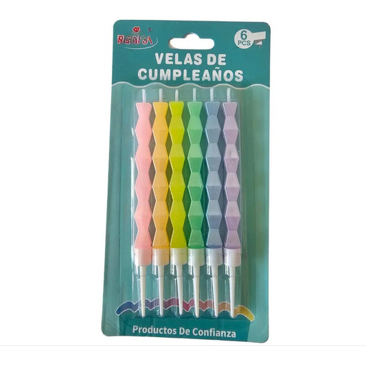 Velas Cumpleaños Brillantes Colores Pasteles Perlados 6pcs