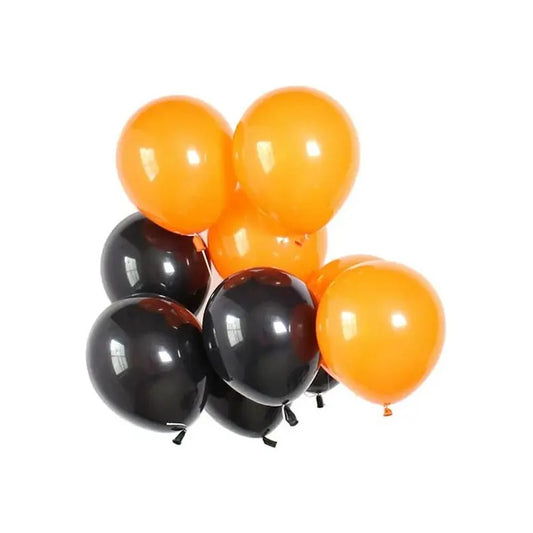 25 Globos Látex Fiestas Halloween Bicolor Naranjo Y Negro