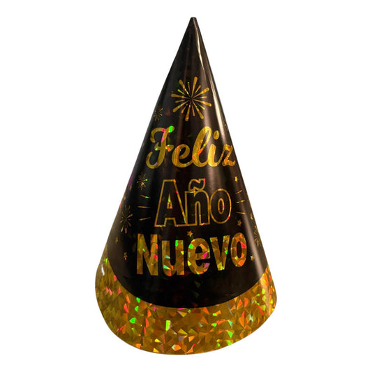 Pack 6 Gorros Cono Cotillón Año Nuevo Negro