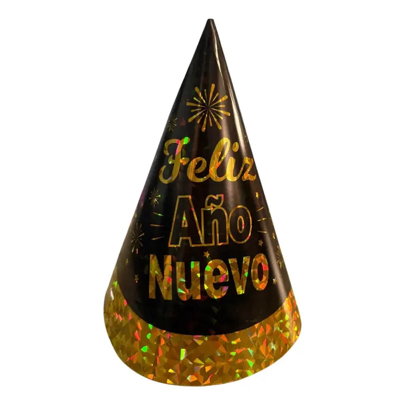 Pack 6 Gorros Cono Cotillón Año Nuevo Negro