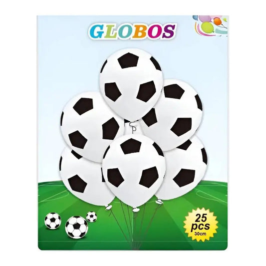 Pack 25 Globos De Cumpleaños De Fútbol 30 Cm Blanco