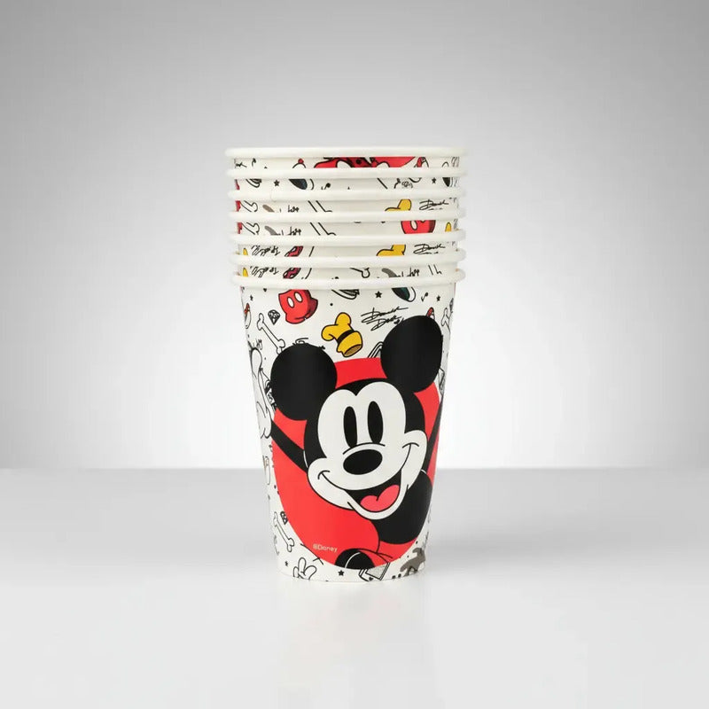 Vaso Cumpleaños Mickey Mouse Clásico X 6 Cotillón Activarte Blanco