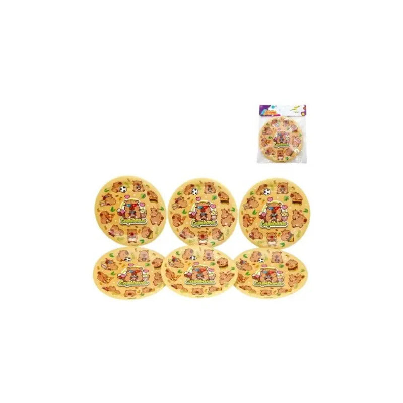 Pack 6 Platos De Cumpleaños Capibara Capybara Beige Carpincho