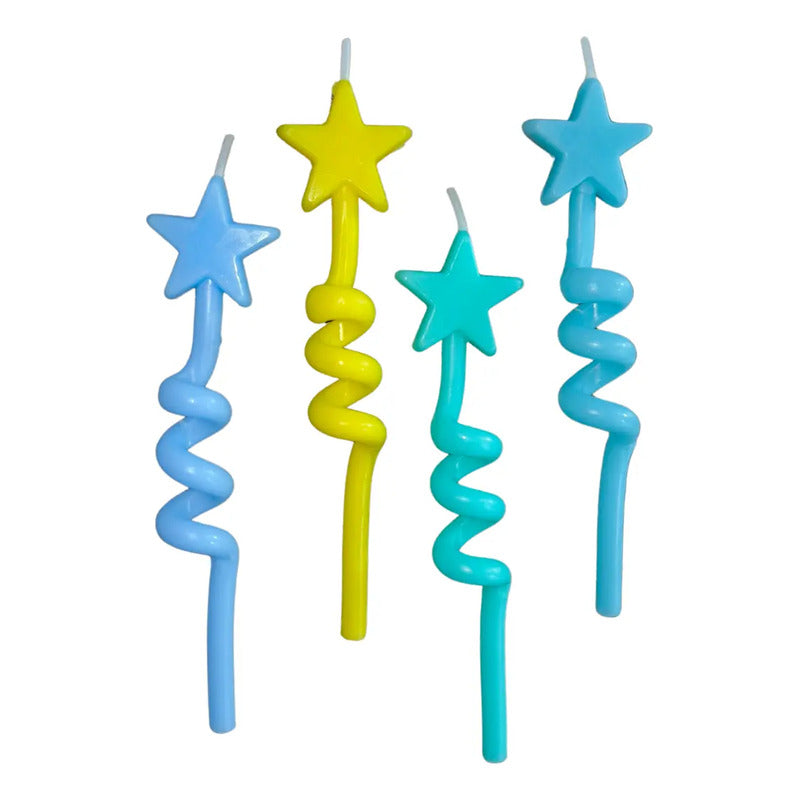 Set De 4 Velas De Cumpleaños Estrellas Colores Pasteles Niño