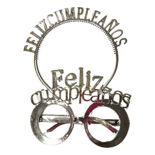 Pack Cintillo + Lente Feliz Cumpleaños Dorado