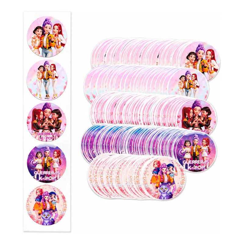 Pack 100 Stickers Autoadhesivos Redondos Guerreras K-pop