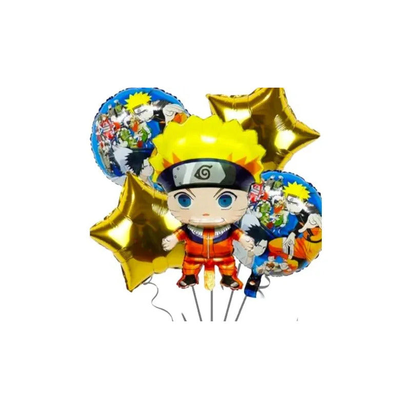 Set 5 Globos Metalizados Naruto Para Fiestas Cotillón Amarillo