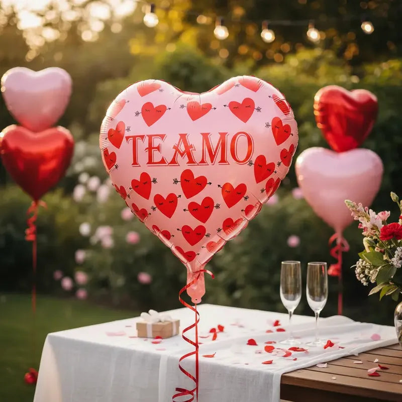 Pack 2 Globo Metálico Corazón Te Amo Rosado Decoración Amor Rojo