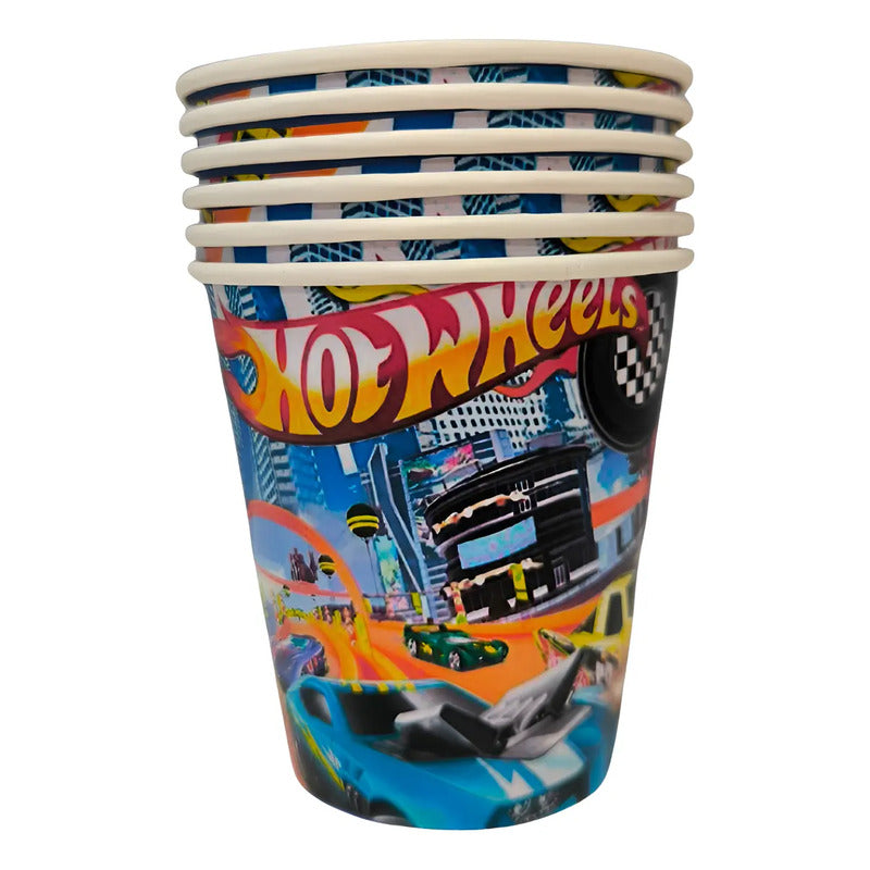 Pack 6 Vasos Cumpleaños Hot Wheels Rojo