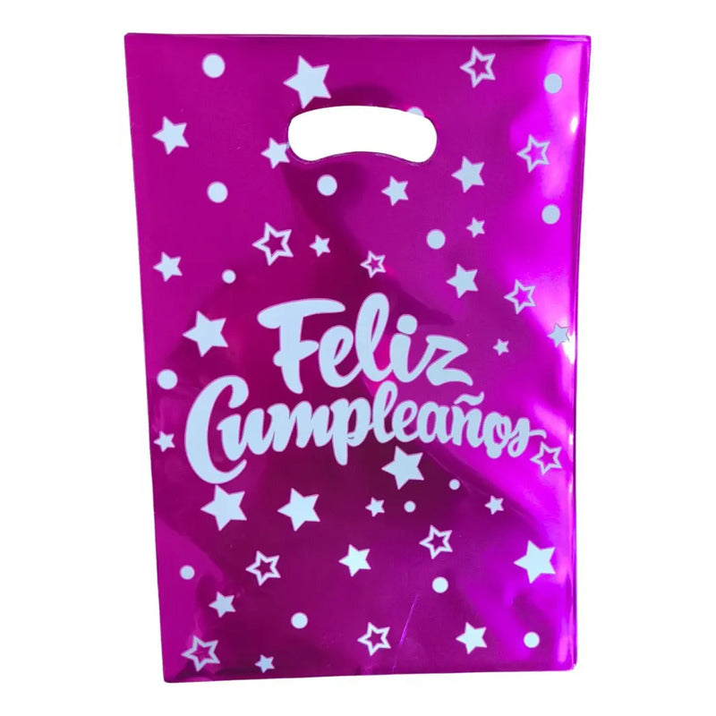 Pack 10 Bolsas Dulceras Cumpleaños Fucsia Fucsia Estrellas Y Texto 'feliz Cumpleaños'