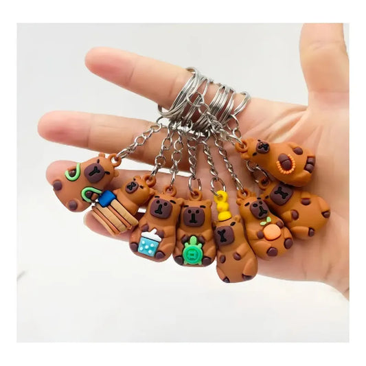 Pack 12 Llaveros Colgantes De Goma Capibara Capybara Color Marrón