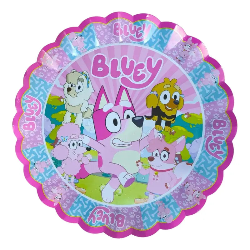 Pack 4 Bandejas Cumpleaños Bluey ( Cartón 32 Cm ) Rosada