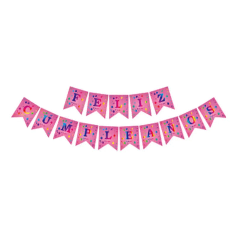 Guirnalda Feliz Cumpleaños Rosada Rosado Confetti / Letras