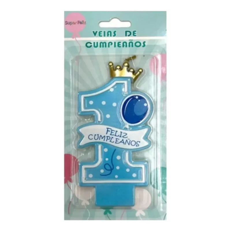 Vela De Cumpleaños 1 Añito Celeste Cotillón 12 Cm