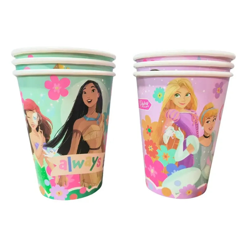 Pack 6 Vasos Cumpleaños Princesas Disney Y Rapunzel 12 Oz Rosa