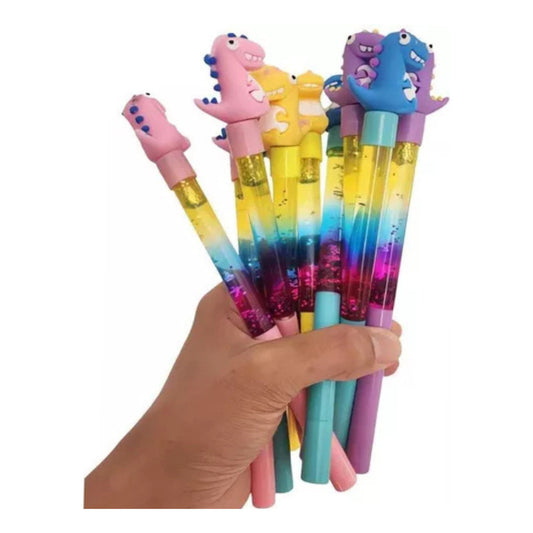 12 Lapiceros Kawai Agua Glitter Dino Juguetes Surtido Negro