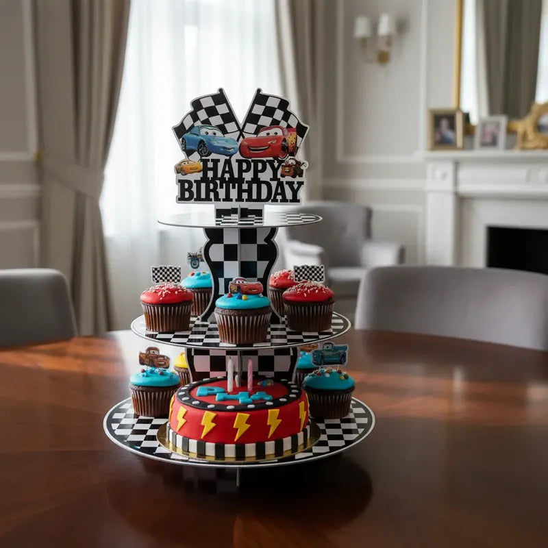 Porta Cupcakes Cars 3 Pisos Decoración Cumpleaños Negro