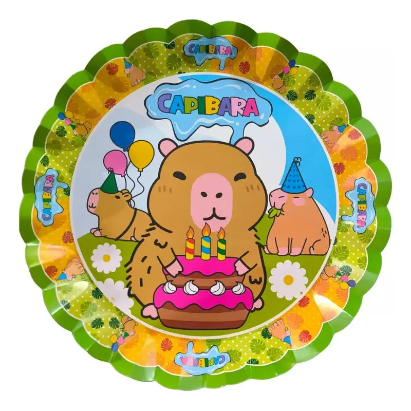 Pack 4 Bandejas Cumpleaños Capybara ,capibara (cartón 32 Cm) Marrón