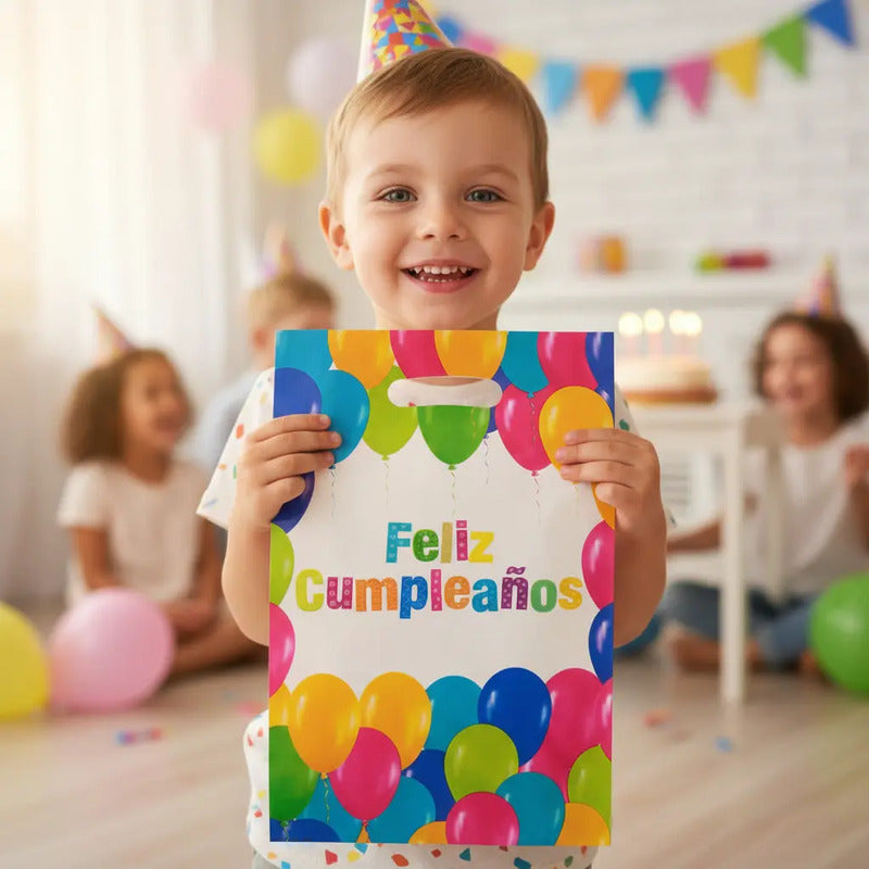 Pack 10 Bolsas Dulceras Fiestas De Cumpleaños De Globos Multicolor Cumpleaños - Globos