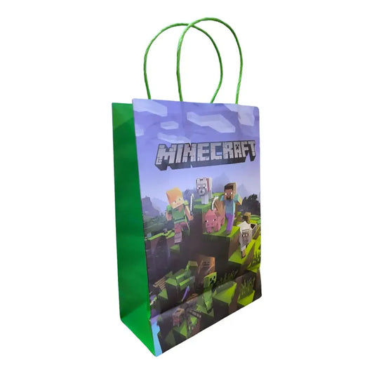 Pack 10 Bolsas De Papel De Cumpleaños Minecraft 32*22 Verde