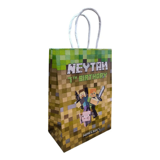 Pack 12 Bolsas Cumpleaños Minecraft 16x21 Cm Verde Minecraft