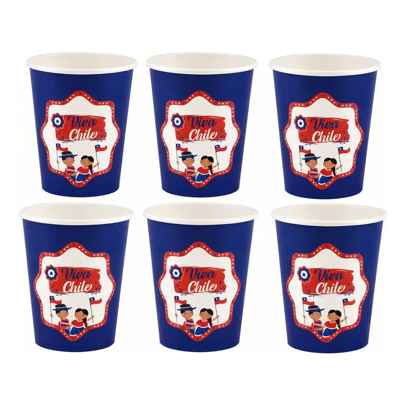 Vasos Desechables Polipapel Fiestas Patrias Chile 6 Unidades Azul