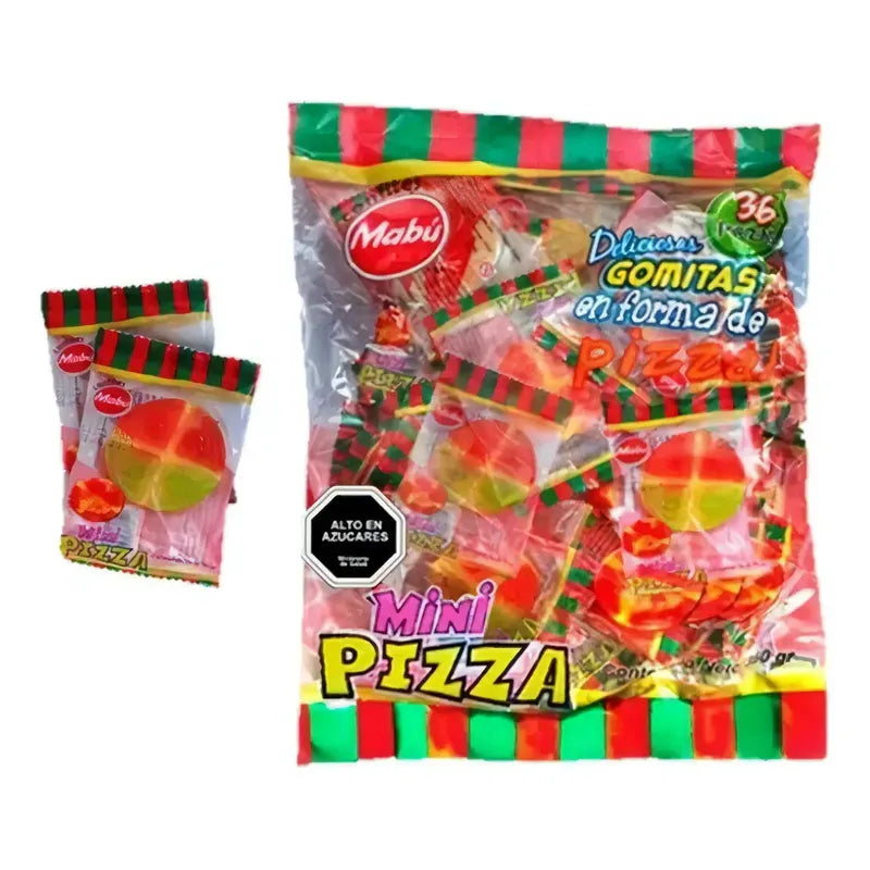 Gomitas Gelatina Sabor Frutas Mabu Pack X36 Unidades Forma Pizza